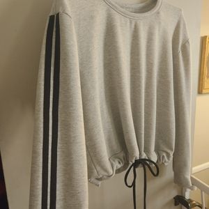 1X Gray Crop Sweatshirt with Drawstring